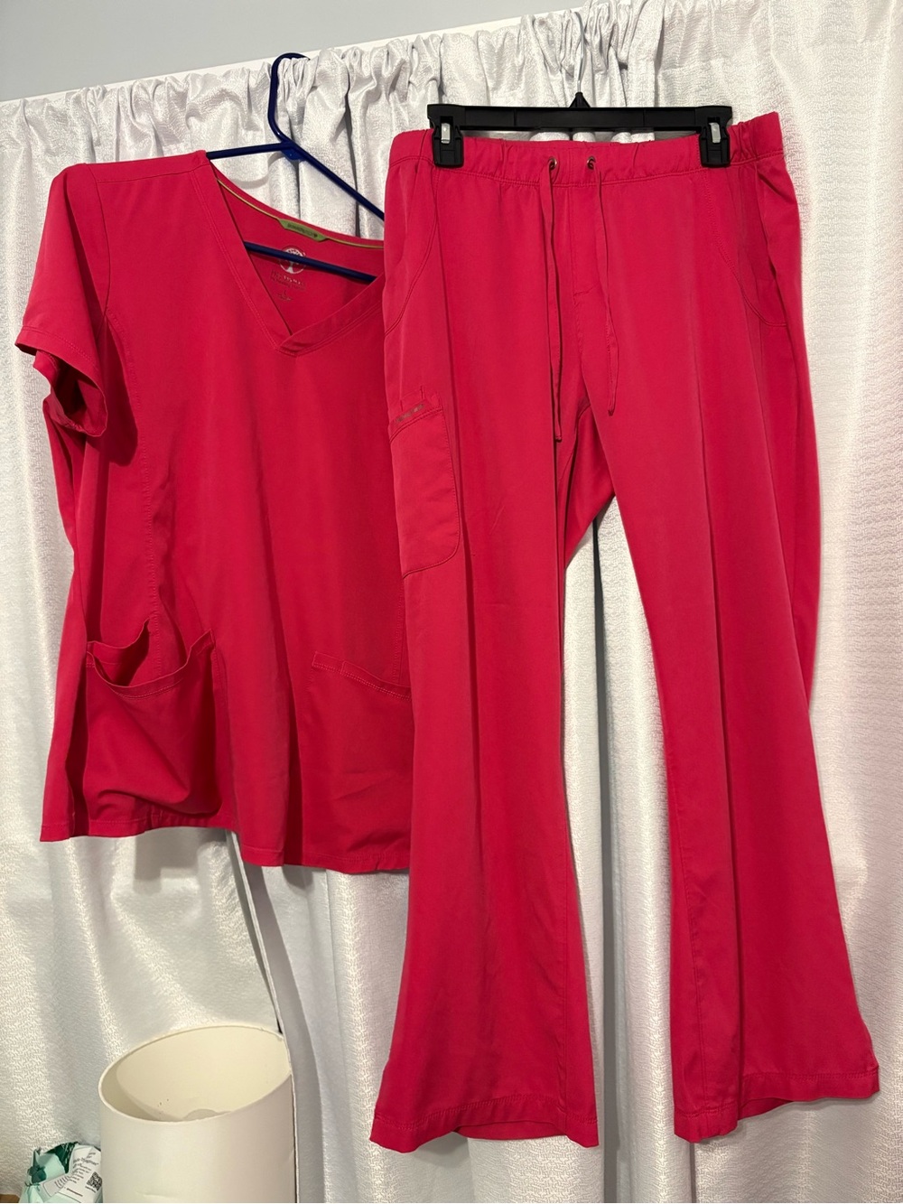 healing hands Bright Pink V-Neck Top & Drawstring Track Pants Set